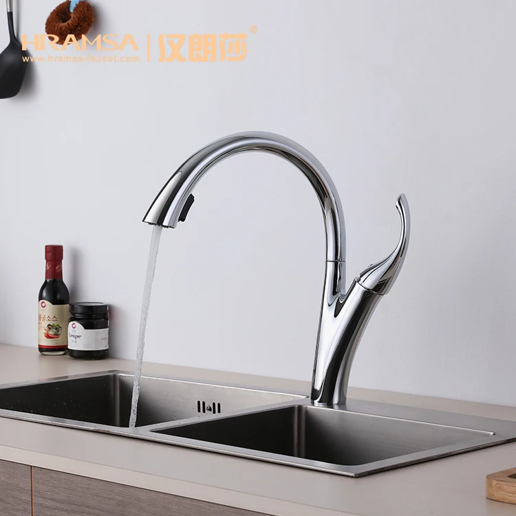 HRAMSA sink mixer faucet single hole Luxury washroom waterfall brass kitchen faucet