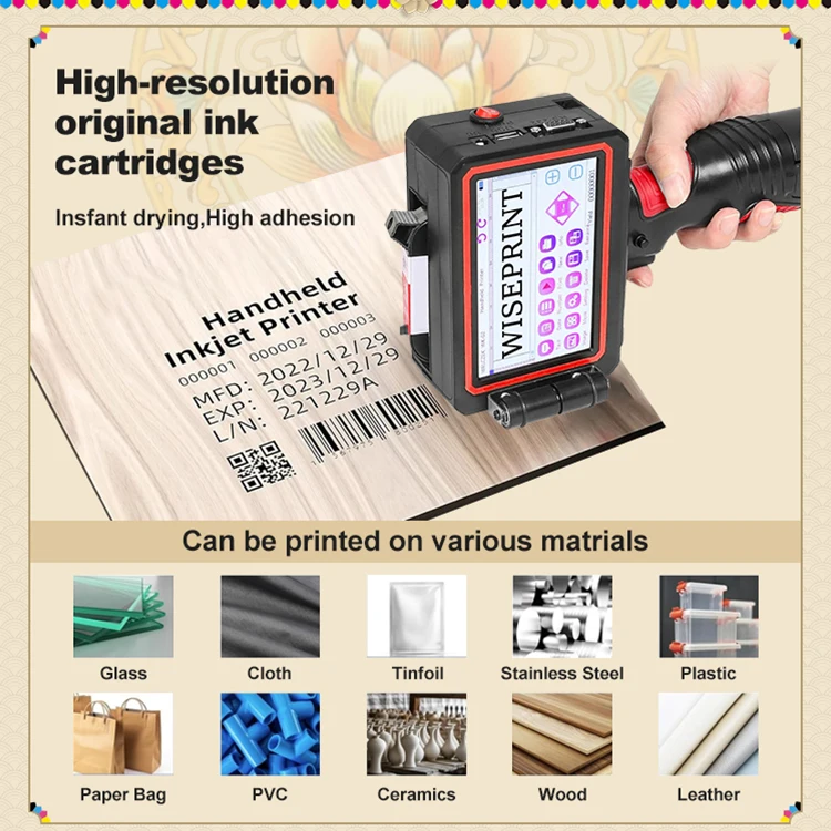 WISEPRINT TIJ Этикетка Код бутылки пластиковая древесина печать 254 25 4 мм портативный цифровой HP-WP500 ручной струйный принтер