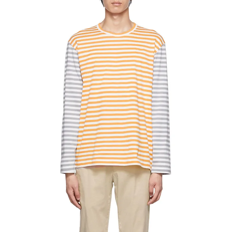 Wholesale Manufacturers Striped Contrast Color 100% Cotton Long Sleeve Muscle Fit T-Shirts