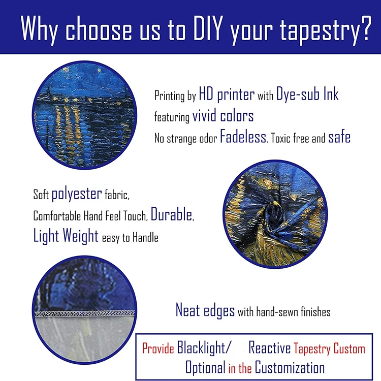 Top High Quality Reusable Design China Factory Custom Logo Printed Polyester Fabric Wall Hanging Tapestry For Home Decor