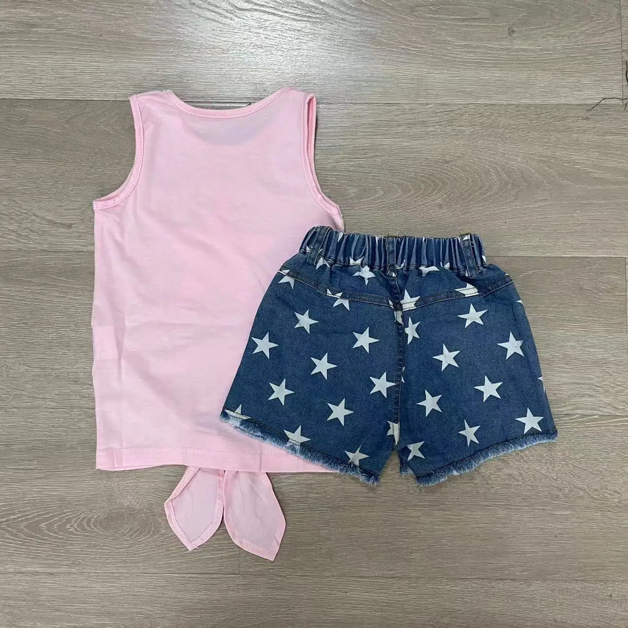 Girls Heart Star Sunflower Independence Day Tank Top Short Sleeve T-shirts with Washed Denim Jeans Shorts 4th of July Outfit