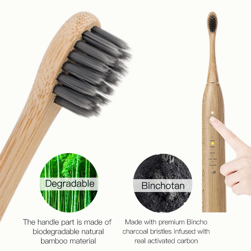 Hot Sale Electrical Toothbrush Bamboo Head Electric Toothbrush Removable Head Bamboo Electric Tooth Brush Heads