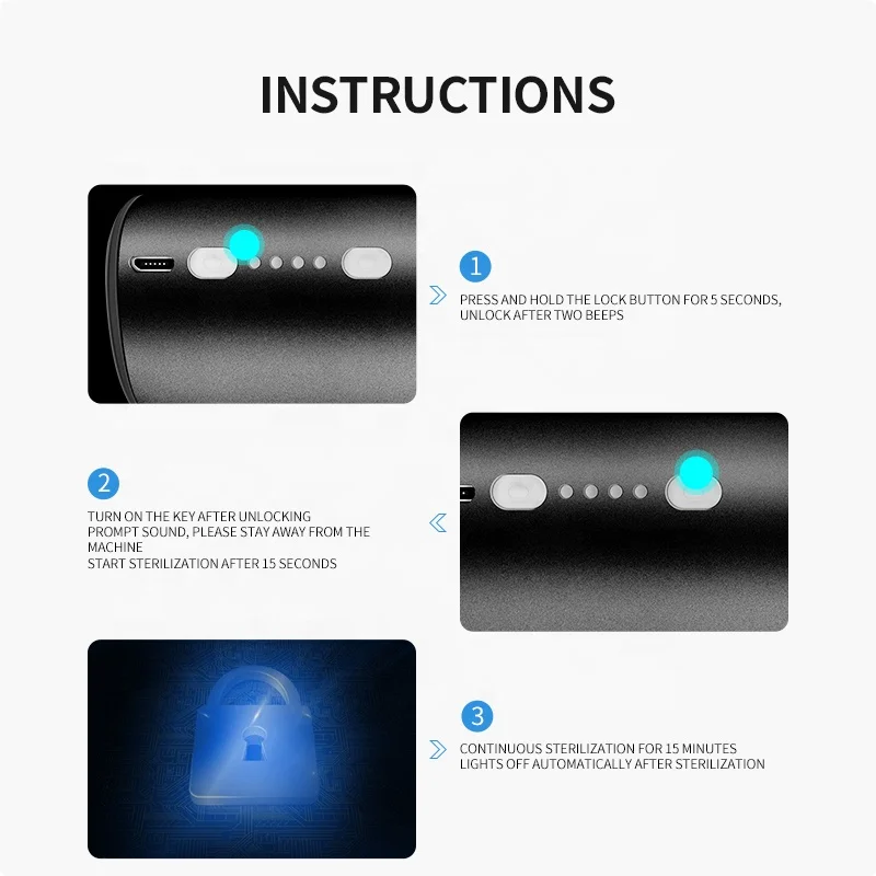 WARSUN Q1mini portable rechargeable family bactericidal lamp uv disinfecting uvc ozone light 185-254nm uv-c sterilization lamp