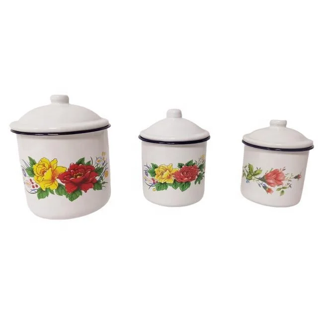 12CM 1200ML Hot Sale Have Flower Enamel Camping Tea Coffee  Cup With Handle Enamel Mug Deco With Lid