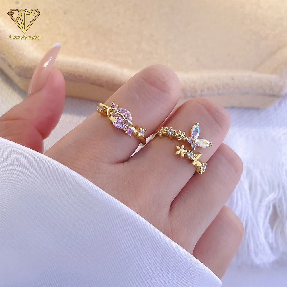 adjustable 18k gold plated korean wave rings for women 2023