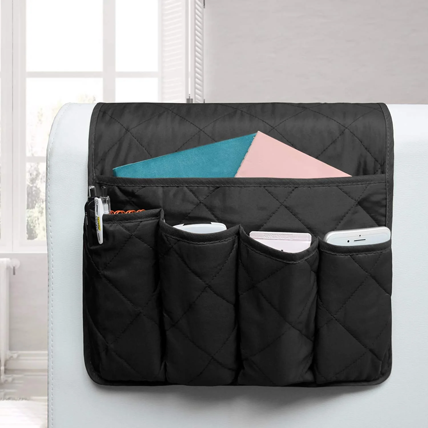 Arm Chair Caddy with 5 Pockets for Magazine Books Sofa Armrest Organizer