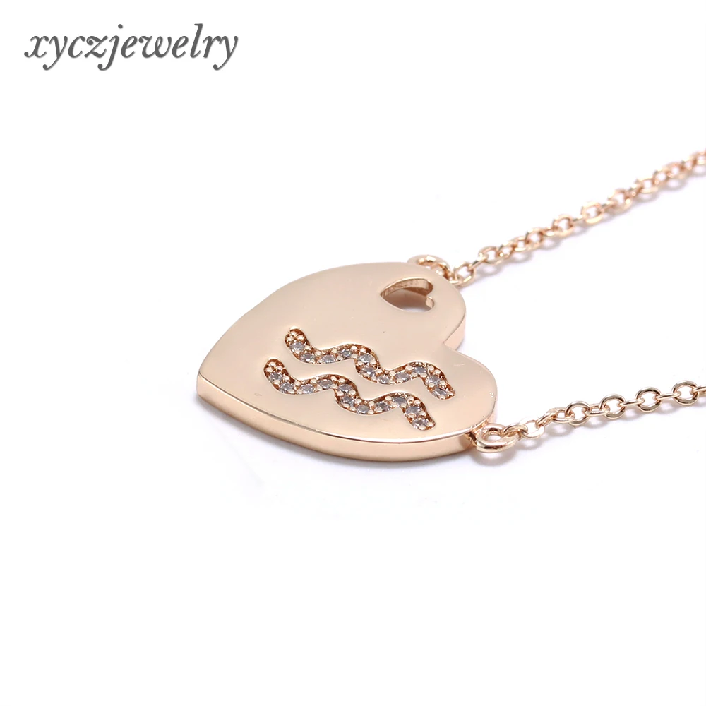 Aquarium Astrology Necklace Brass Gold Plated Jewelry Sagittarius Heart Shape Aquarius Pendant Necklace