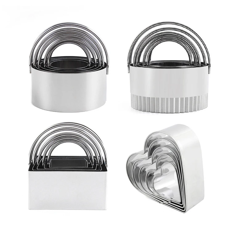 Professional Baking Dough Tools Stainless Steel Cookies Cutters Biscuit Cutter Set with Handle Round Heart shape