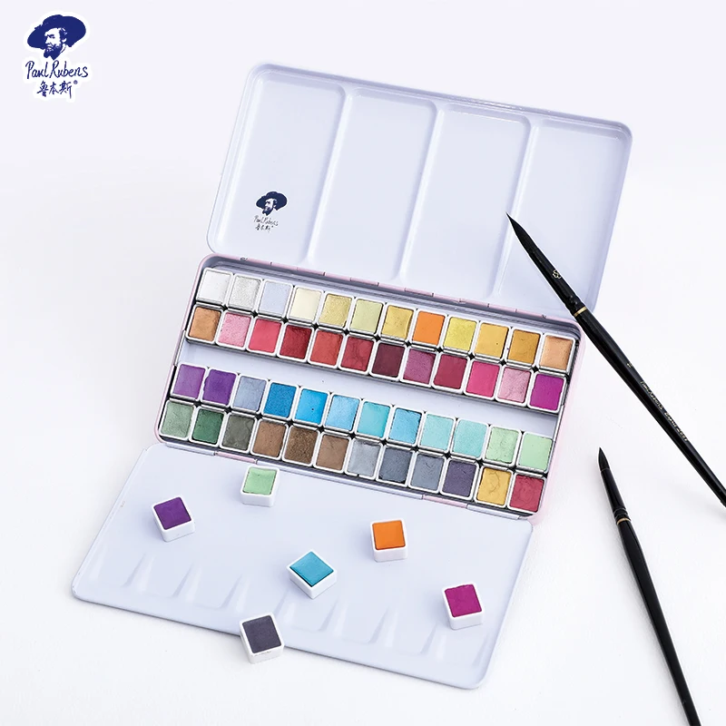 Paul Rubens Artist Grade 48 Colors Pearl Luster Solid Watercolor Paint  Set