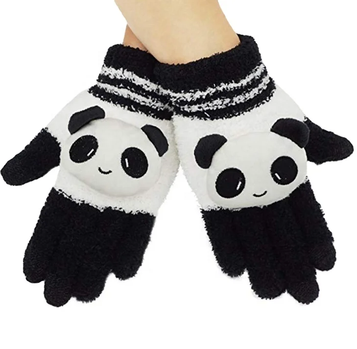 Popular Girls Touchscreen Knit Microfiber Gloves Winter Warm Panda Texting Mitten for iPad iPhone