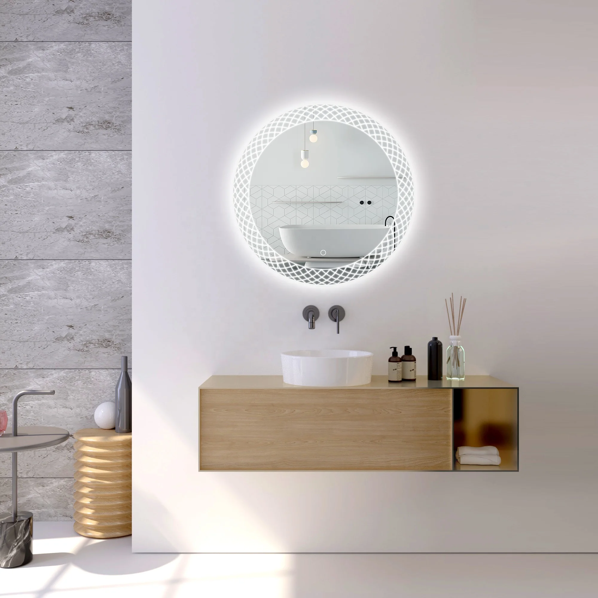 Custom Round Bathroom Mirror Wall Mounted Touch Control Smart Led Light Mirror For Bathroom