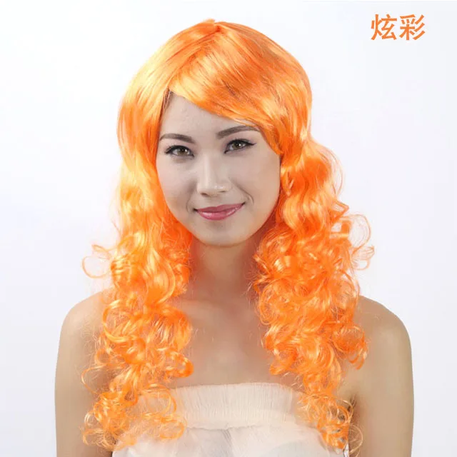 Cheap Colorful Synthetic Curly Wig 24IN Halloween Cosplay Hair for Girl Costume Party Wigs
