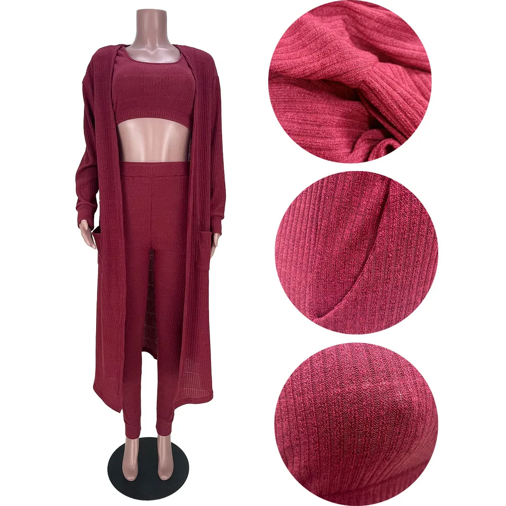 Youdo winter suit L5274 New Arrivals cotton fleece cardigan and long pants 3 piece set sweaters women