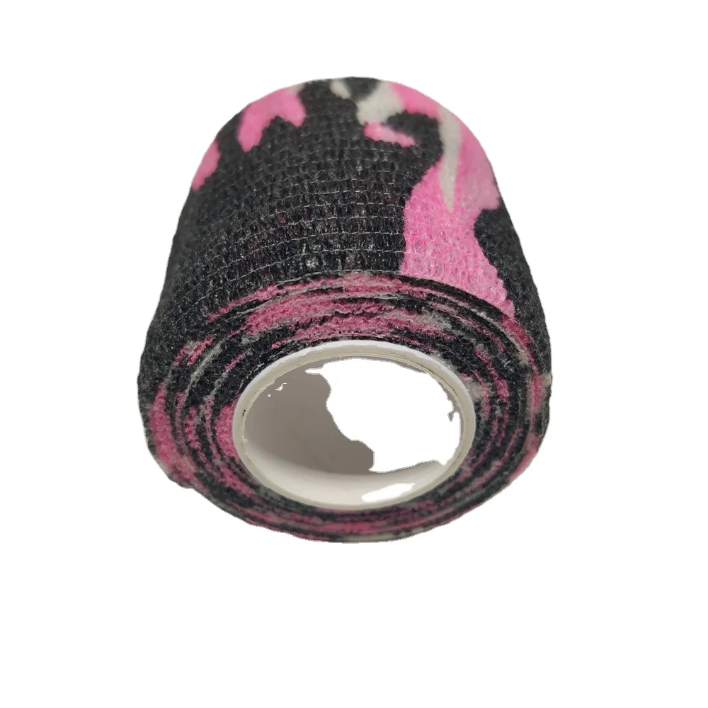 Wholesale Pink Camo Elastic Non-woven Fiber Cohesive Cotton Bandage for Tattoo Grip