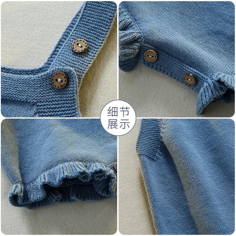 New White Newborn Toddler Spring Summer Sleeveless Sweaters Crawl Clothes Cute 100% Cotton Baby Knitted Romper(Old) With Buttons