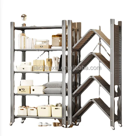 Multi-layer Folding Kitchen Display Shelf Kitchen Organizer Rack Storage Shelves Factory Black Steel Metal Fold gondola shelving