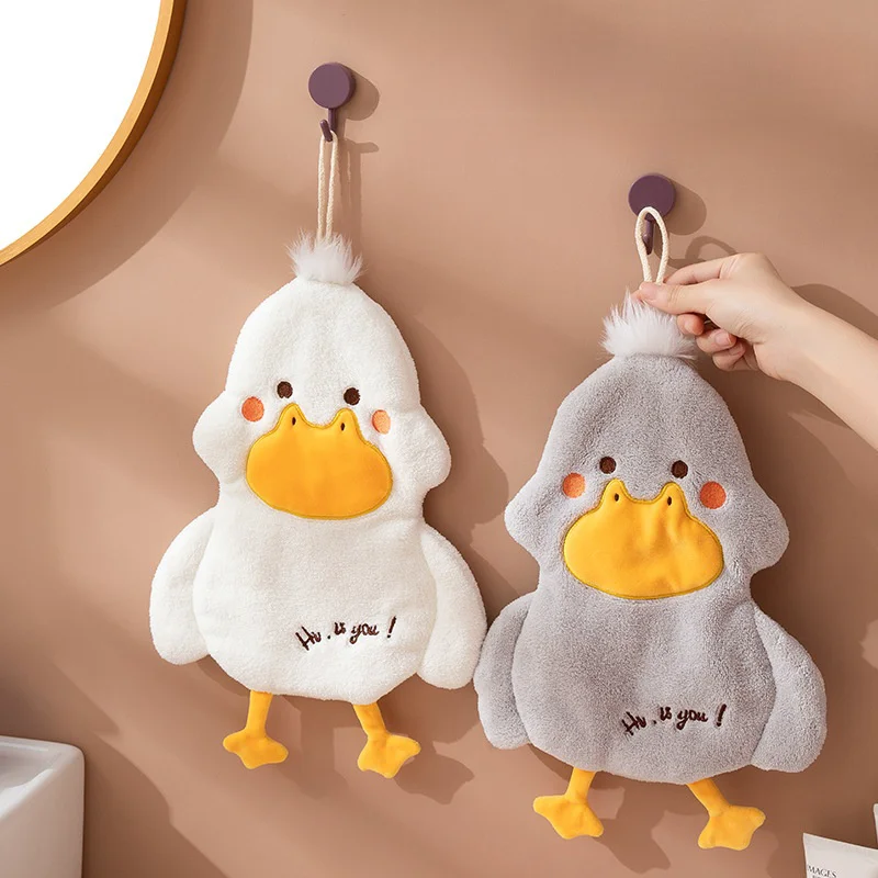 Cute cartoon pattern polyester coral velvet super soft and water absorbent duck hand towel washroom kitchen household hand towe