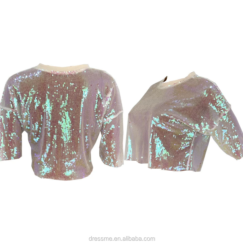 MD8281 женские футболки с блестками 2019 Новая Европейская и американская Женская куртка с блестками Сексуальная футболка с коротким рукавом для ночного клуба