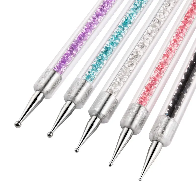 5 Pcs Nail Design Brush Acrylic Point Drill Double Head Manicure Pen Nail Polish Pen Interior Brush Tool for Home DIY and Sa