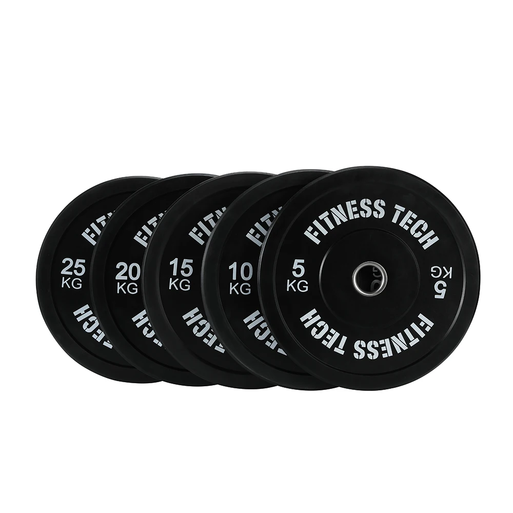 European warehouse 5 kg 25 kg Free Weights black Gym Weight Plates Calibration rubber barbell bumper plates