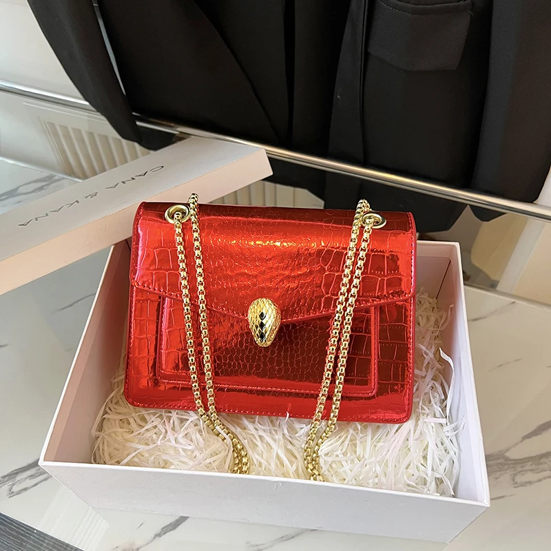 Luxury Famous Designer Square Shoulder Bag 2023 Colorful Snake Pattern Lady Vintage Designer Purse Handbag