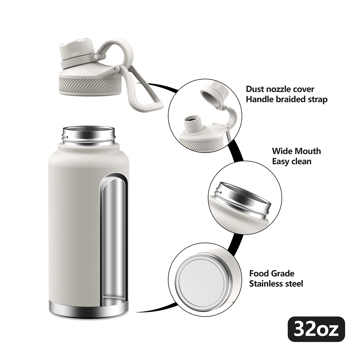 Customize Logo 32oz Flask Stainless Steel Wide Mouth Vacuum Flask Gym Sport Double Wall Insulated Water Bottle