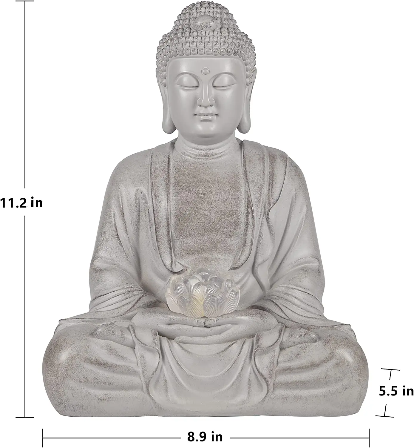 Polyresin Meditating Garden Buddha Statue Large Outdoor With Solar Lights
