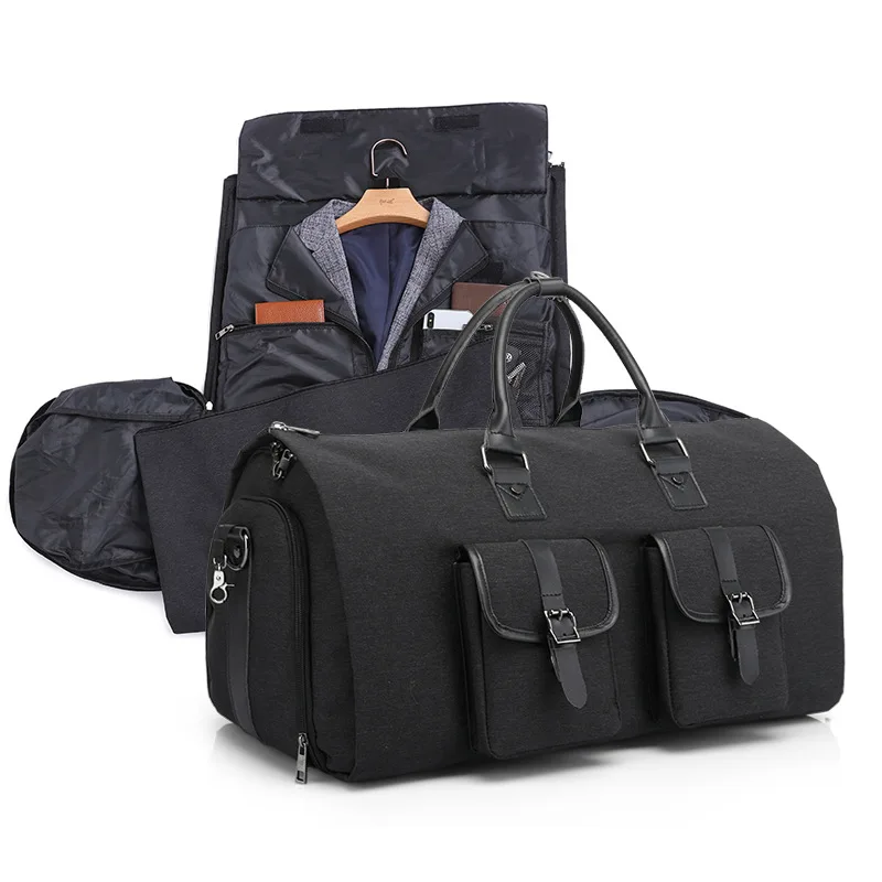 DAYGOS Portable Leather Tote Suitcase Garment Duffel Travel Bag With Shoulder Strap Trolley Belt Garment Bag Suit Bag