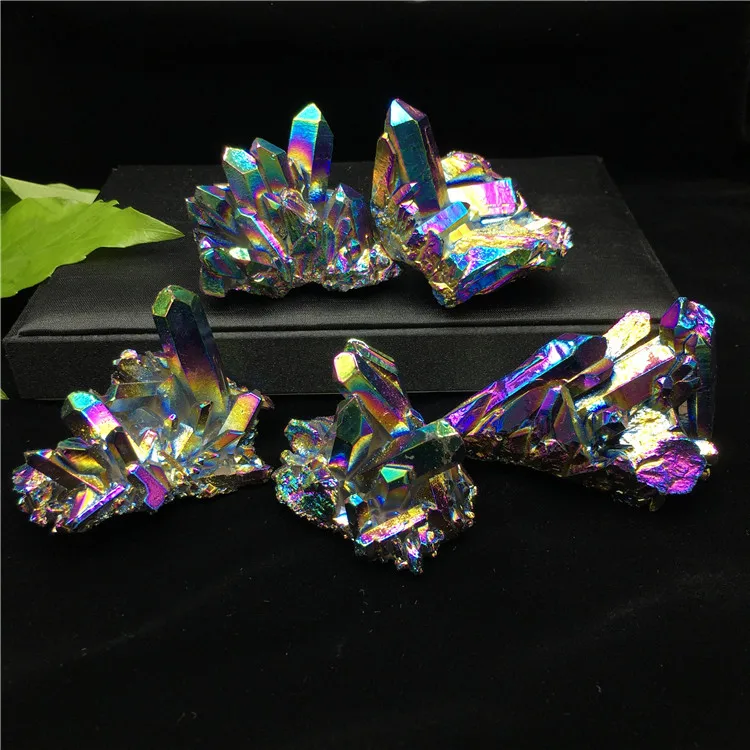 Wholesale Natural Electroplate Colorful Aura Quartz Crystal Cluster Colorful Quartz Cluster For Decoration