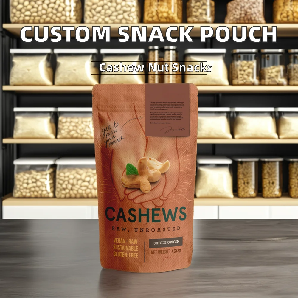 Настраиваемая упаковка для закусок с подставкой кешью многоразовая пластиковая алюминиевая фольга молнией сухих пищевых продуктов
