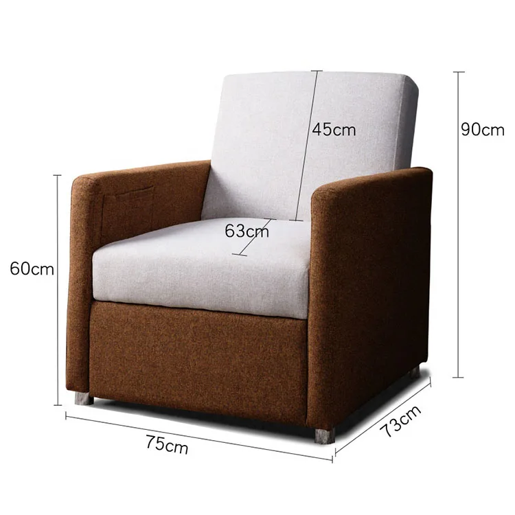 Brown 2 in 1 functional modern livingroom single folding sofa bed chair