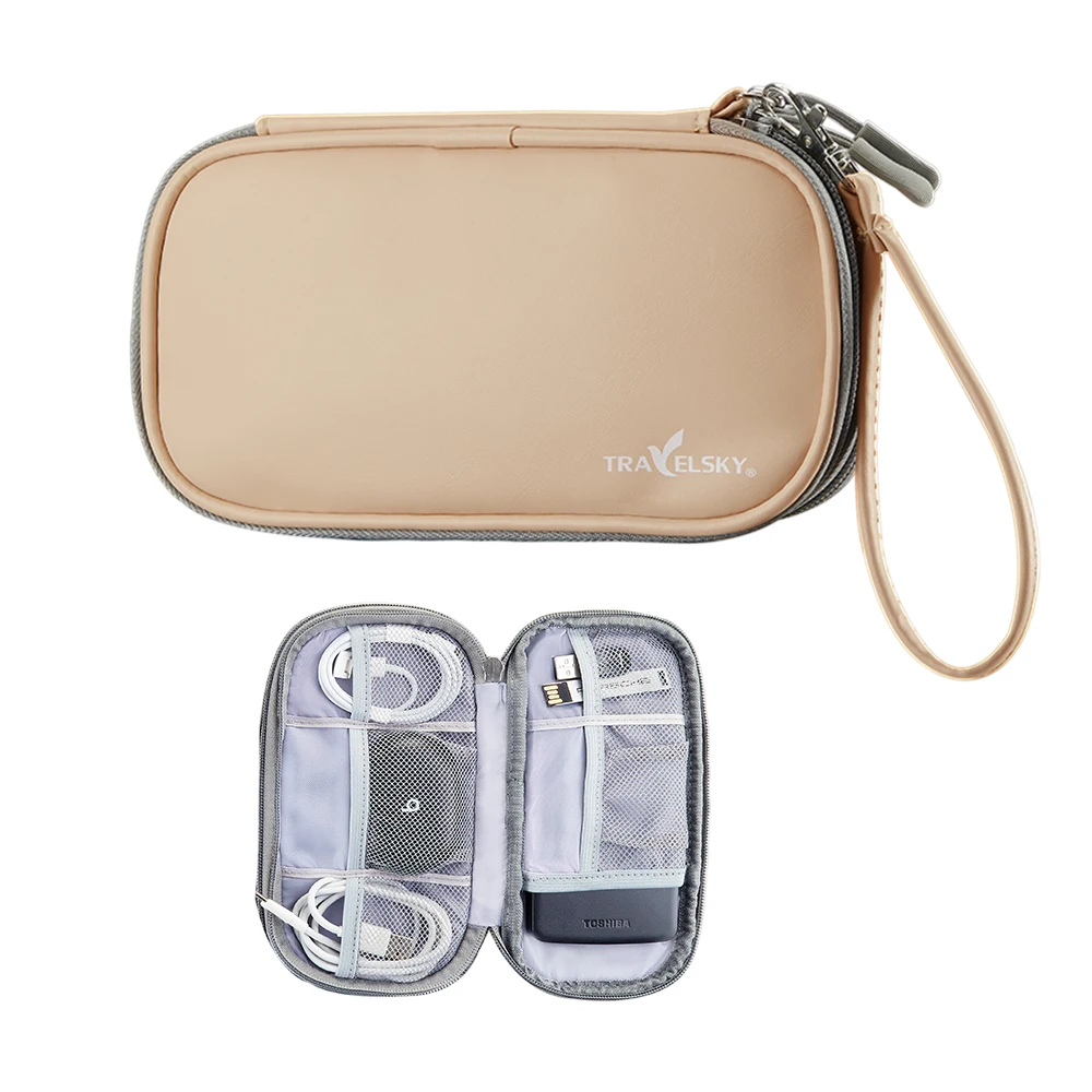 PU Waterproof Double Layer Digital Storage Bag Electronic Cable Organizer