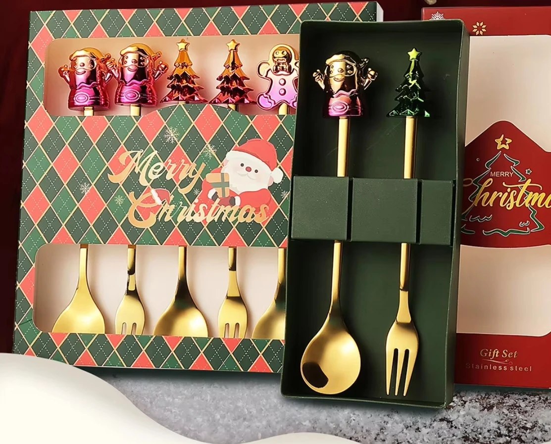 Hot Sale Gold Flatware Fruit Fork Stirring Spoon Stainless Steel Cutlery Set Gold Christmas Cutlery Set