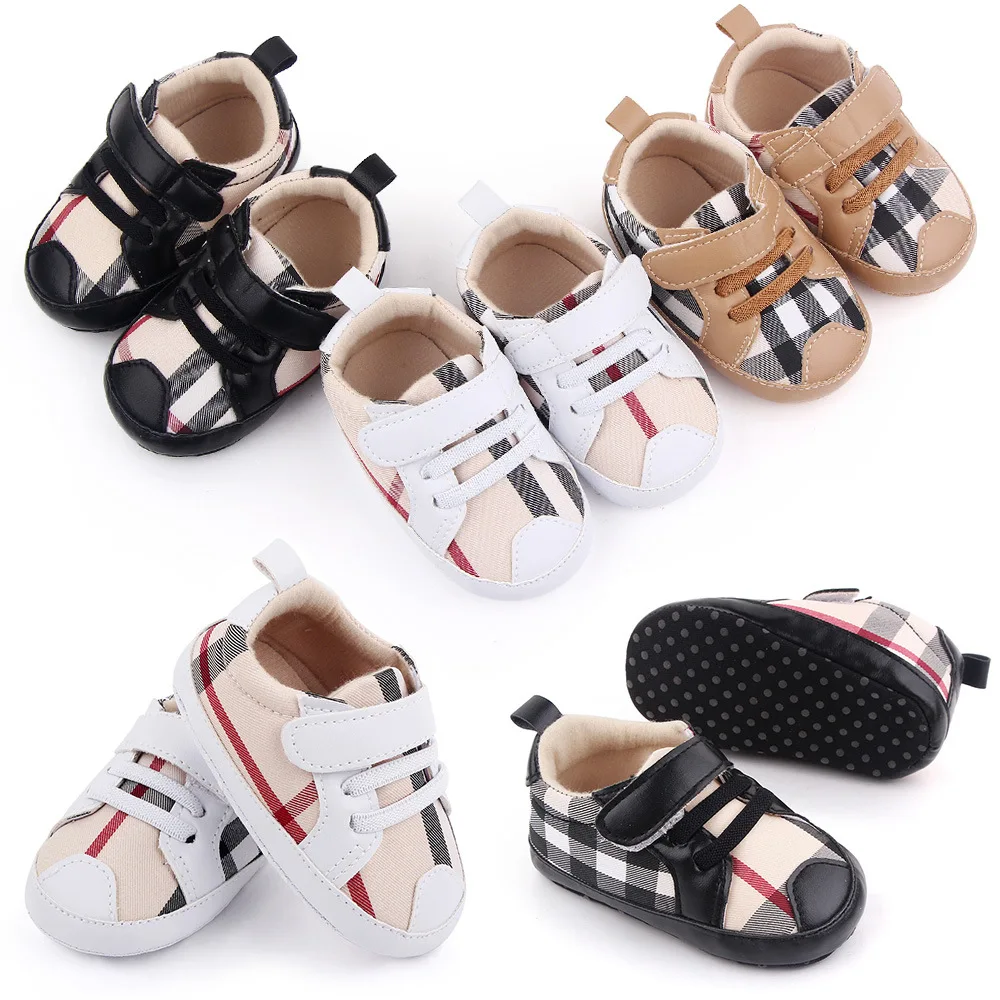 Spring and autumn 0-1 year old baby toddler shoes fashion plaid soft bottom comfortable baby shoes