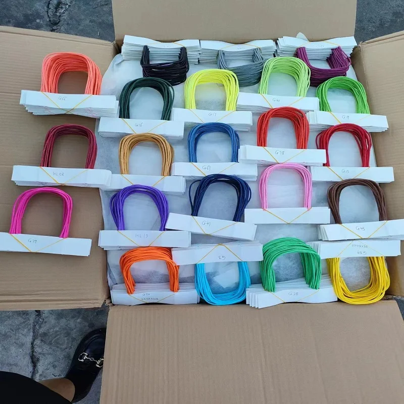 Customized cowhide shopping bag handle with white twisted rope for paper bags