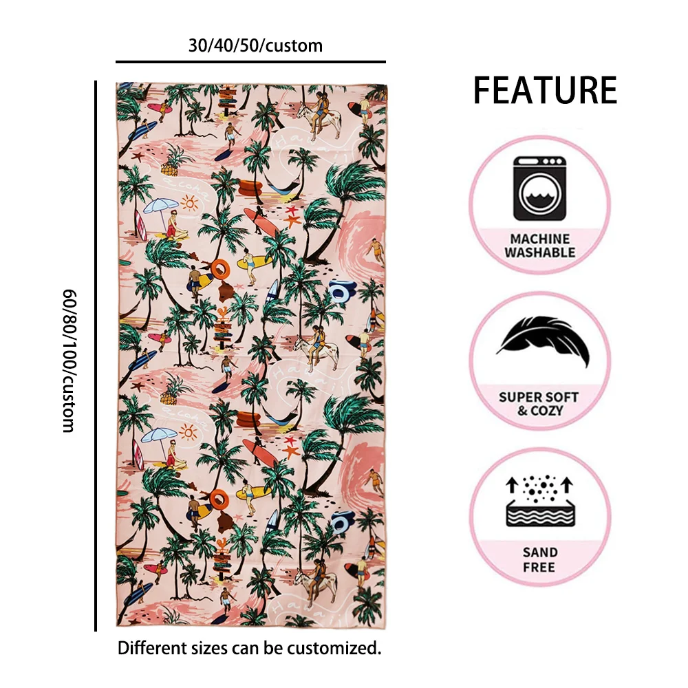 custom sublimation printing beach towels swim quick dry towel with mesh beach bag for beach towel gift