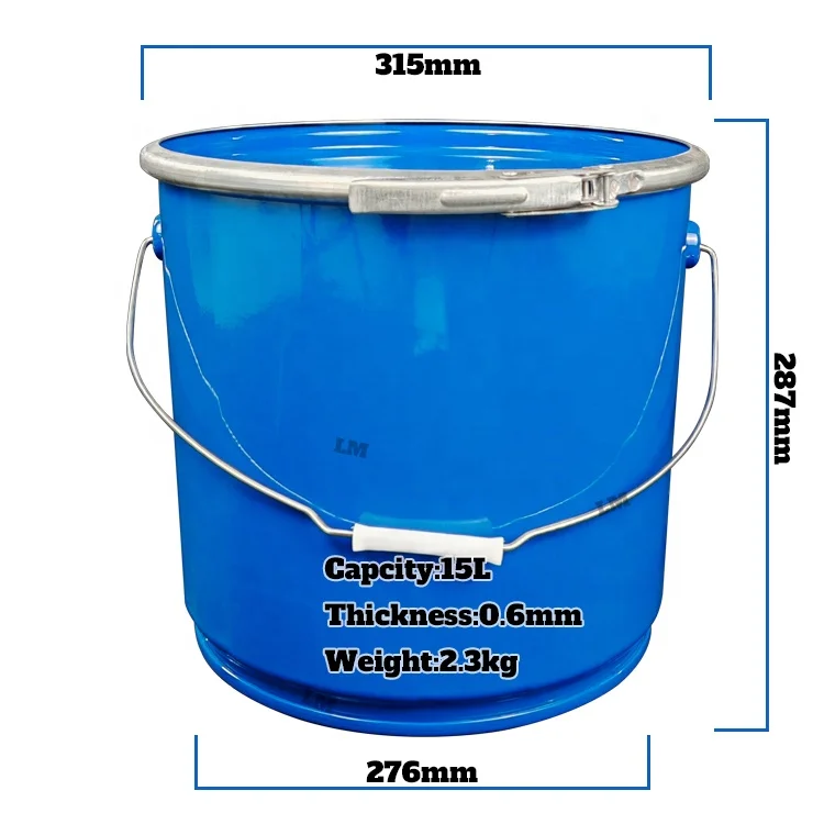 15L Steel Drum Blue Barrel Reusable Metal Paint 4 Gallon Paint Buckets Empty Pail For Powder