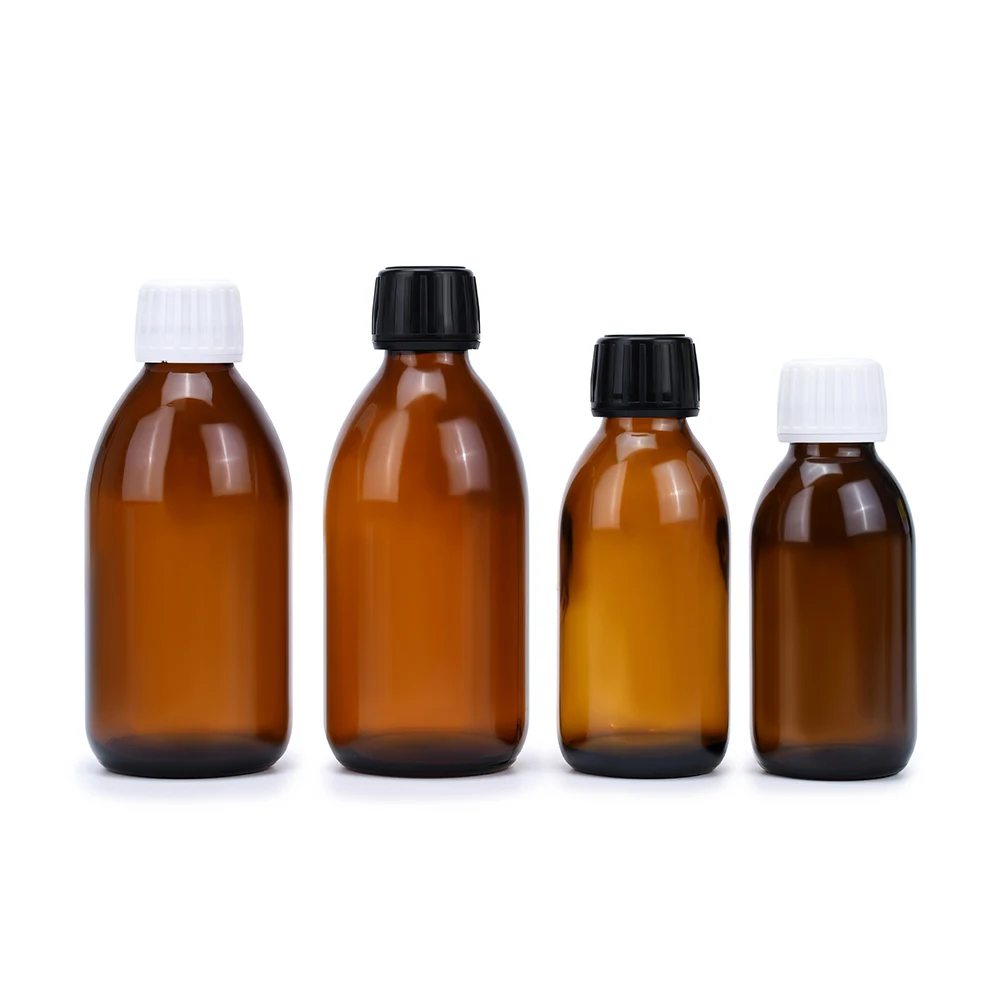 150ml 250ml 125ml 4oz Empty Dark Amber Glass Syrup Bottle Glass Liquid Medicine Bottle With Plastic Tamper Evident Cap