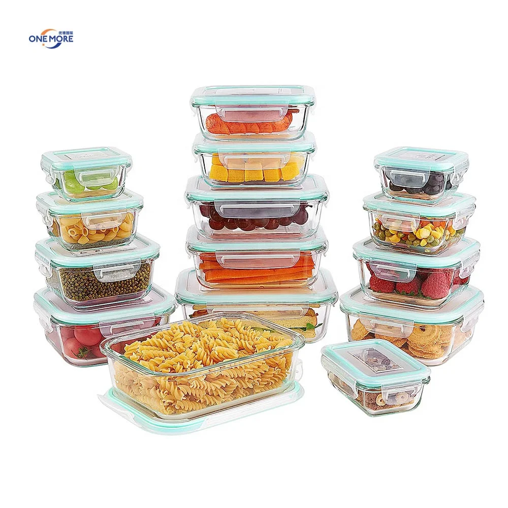 Fridge Glass Meal Prep Food Storage Containers Airtight Glass Bento Snacks Lunch Box with Leak Proof Locking Lids