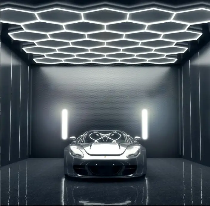 8*16FT Deformable Honeycomb Auto Car Detailing Lights Workshop Customized Grid Garage Lighting Ceiling Hexagonal LED Light