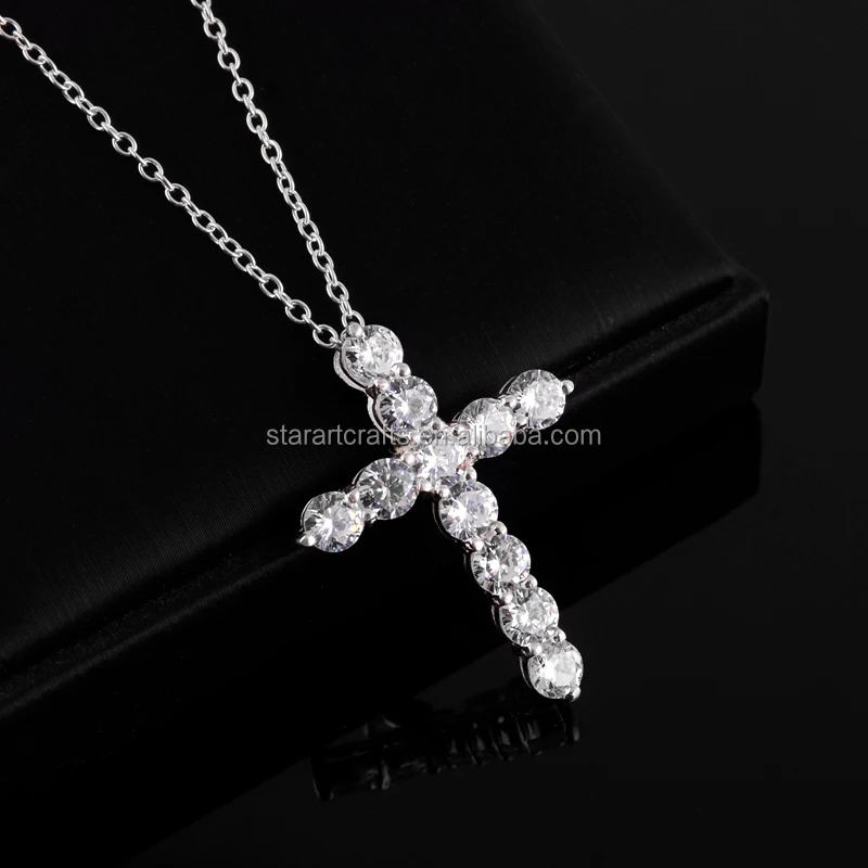 GBP Christian Jesus Cross Religious Pendant Necklace Jewelry Delivery Silver White Zircon 3