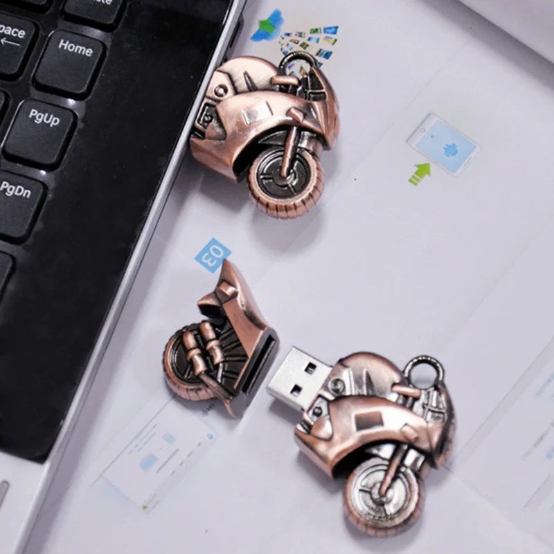 Zinc alloy motorcycle U disk Real Capacity pen drive 32gb 16gb moto-car cartoon USB flash drive gift autobike Memory Stick