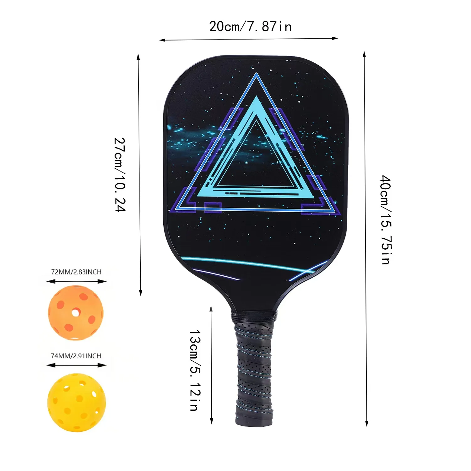 Perseus Model Elongated Handle Carbon Pickleball Paddle with Friction Surface Skin for Improved Grip