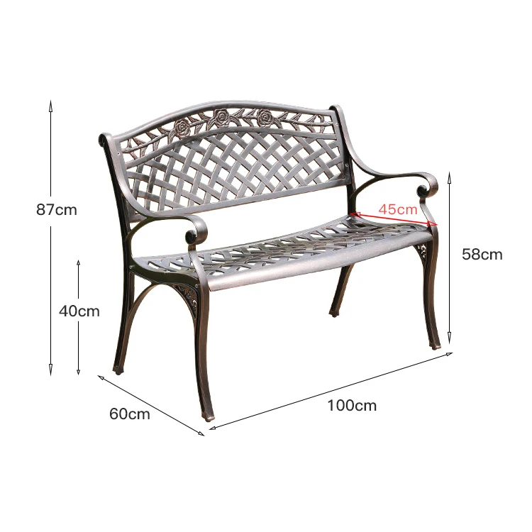 
High quality cast alunimun metal patio outdoor garden bench with back 