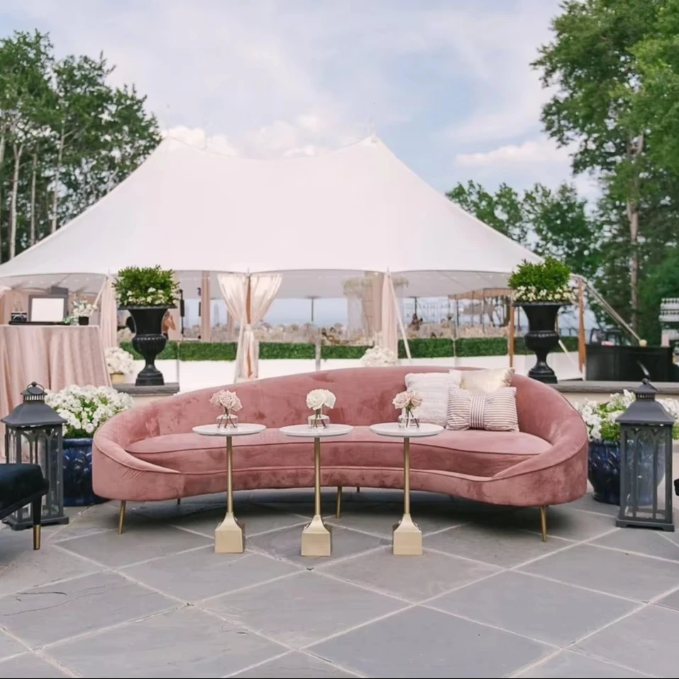 Sectional Modular luxury lounge wedding wooden carved sofa velvet tufted fabric metal leg for bride and groom wedding