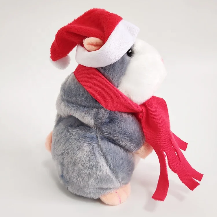 16cm talking hamster with christmas hat and scarf
