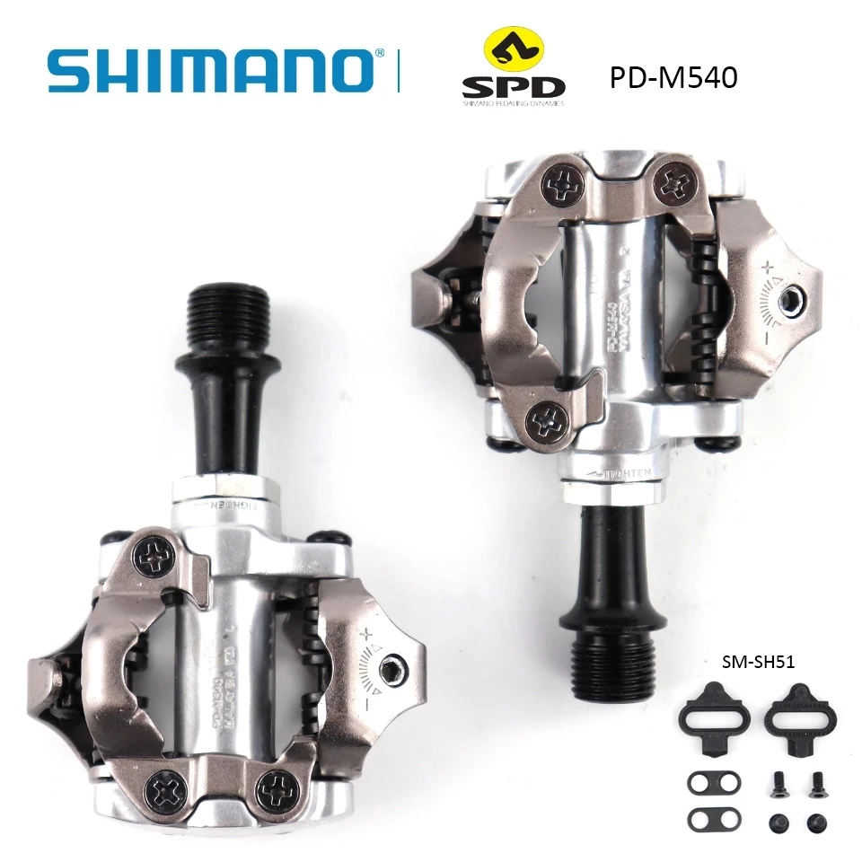 SHIMANO PD M540 SPD Pedal Chrome-Moly & Aluminum Compact MTB Bike Bicycle Cycling Self-Locking Pedal Wit SM-SH51 Cleats Original