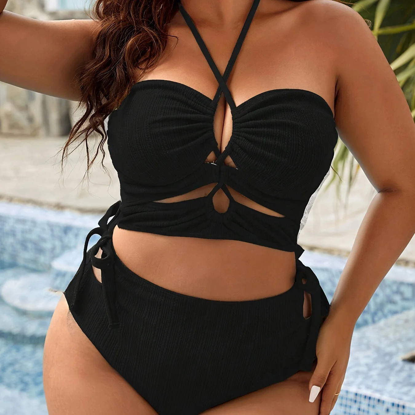 High Waist 2 Pieces Sexy Plus Size Swimwear Set Large Bikini For Fat Women