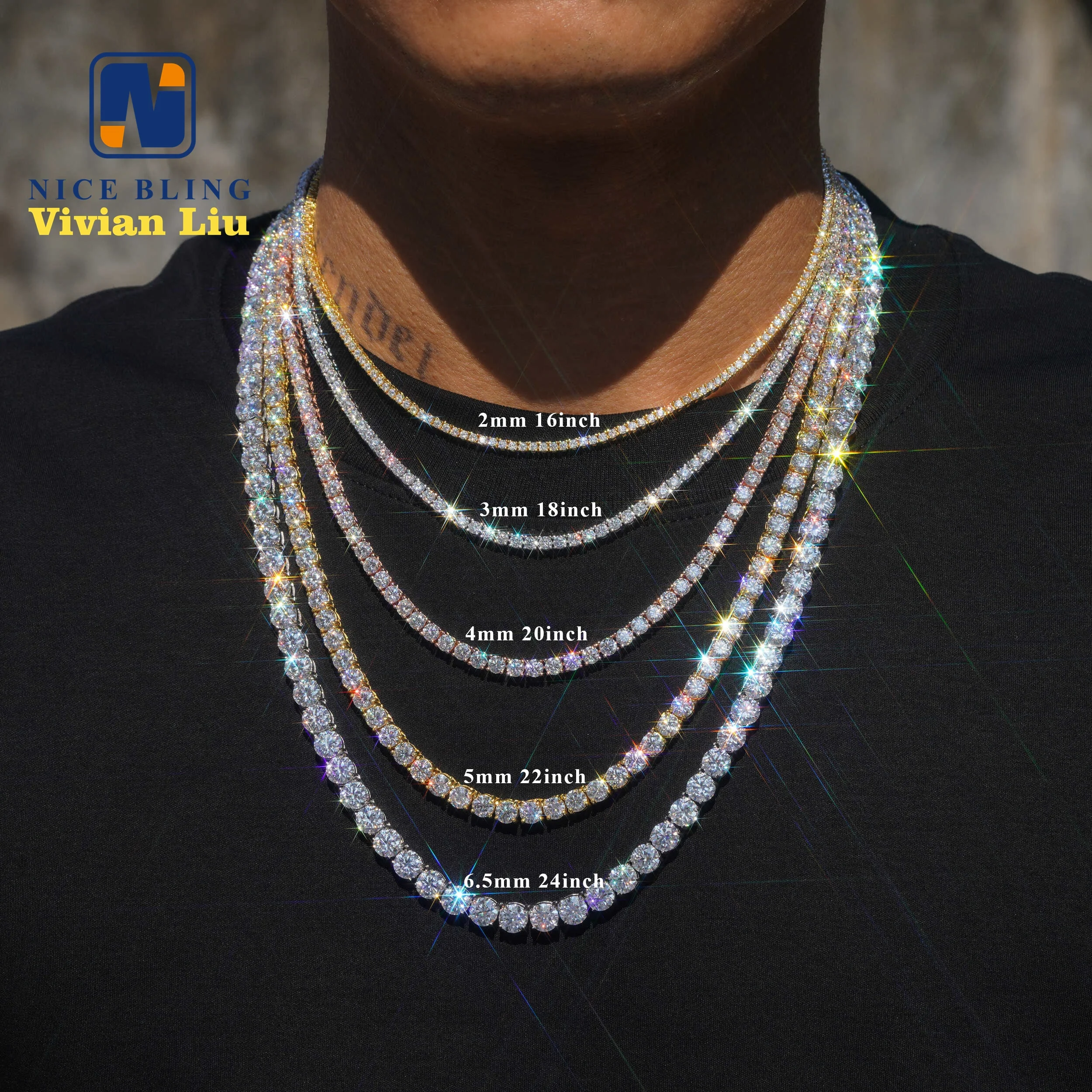 Wholesale price sterling silver 925 tennis bracelet necklace vvs moissanite hip hop jewelry iced out diamond tennis chain