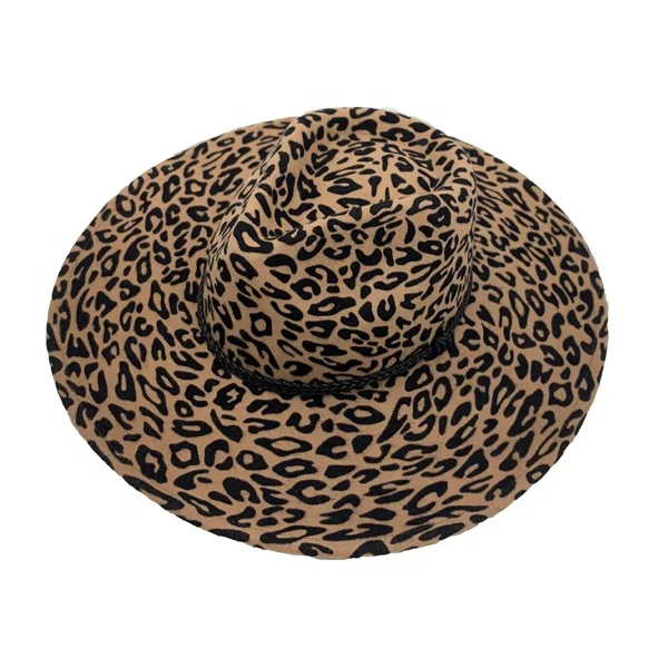 
2019 best selling Wool felt printing leopard grain wide brim winter hat 